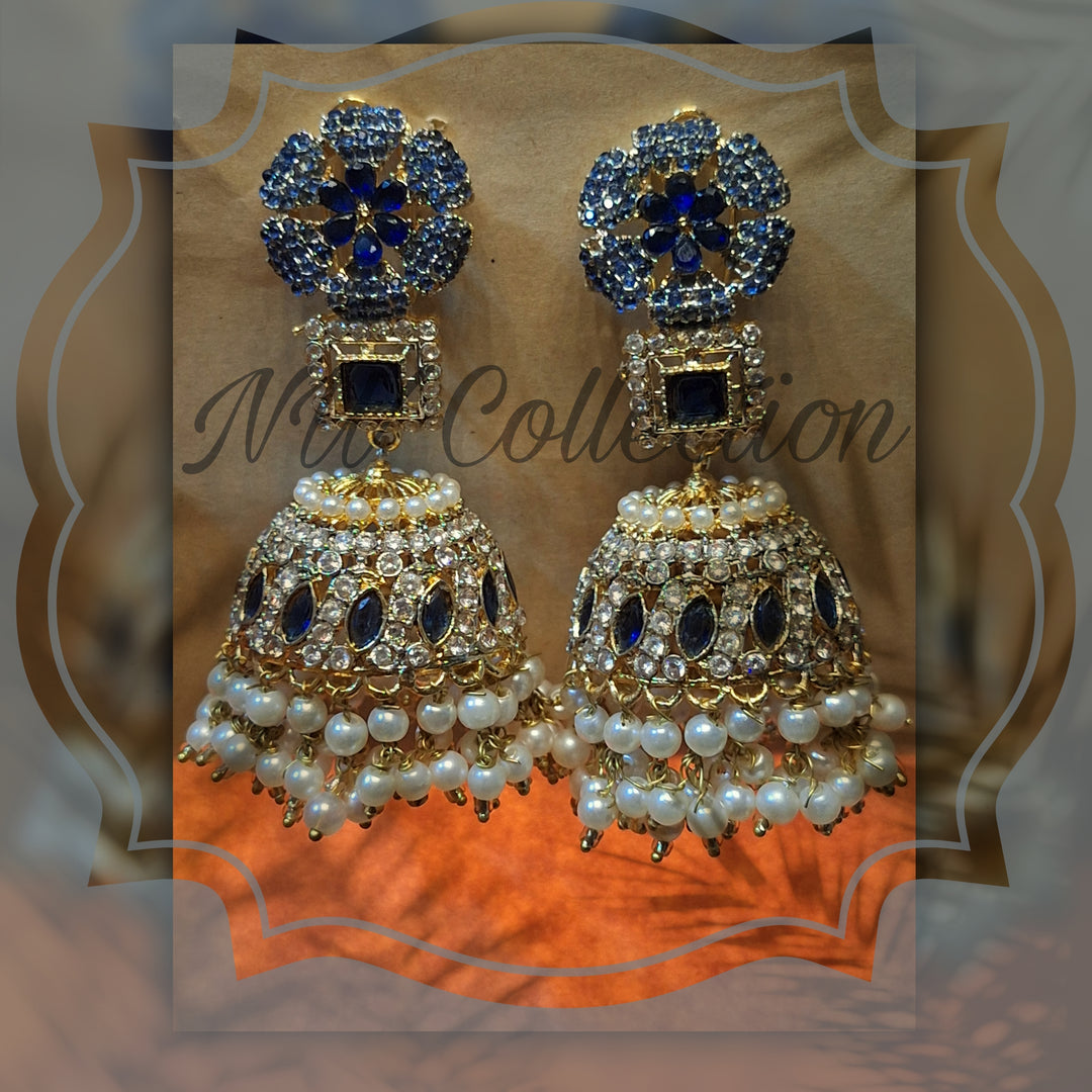INDIAN STYLE JHUMKA IN BLUE STONES